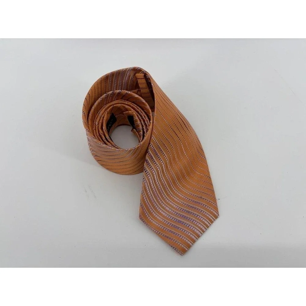 yApre Tie, 100% Silk, Diagonal Wave Stripes, Orange & Lavender
